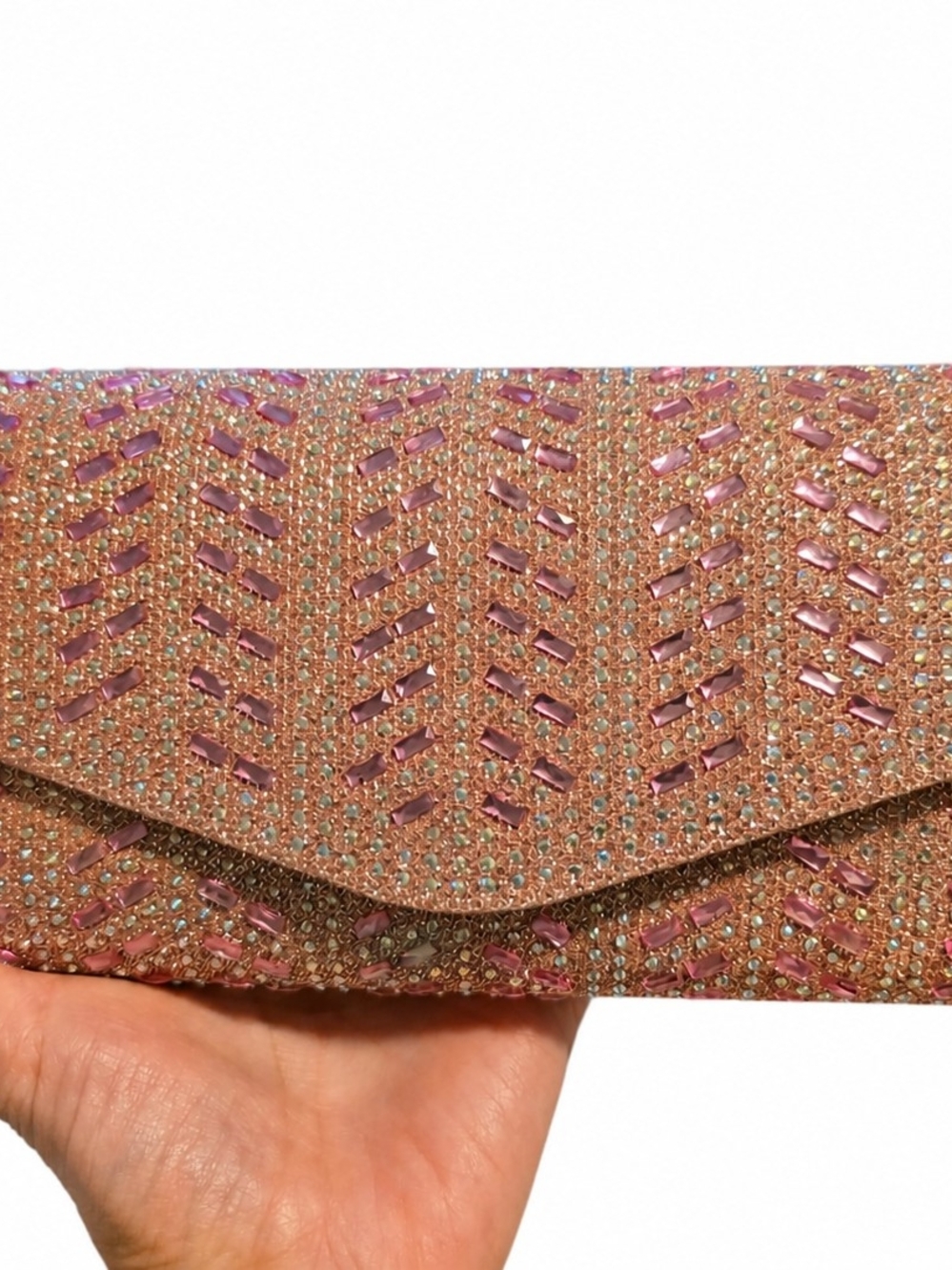 Pink Crystal Embellished Evening Clutch